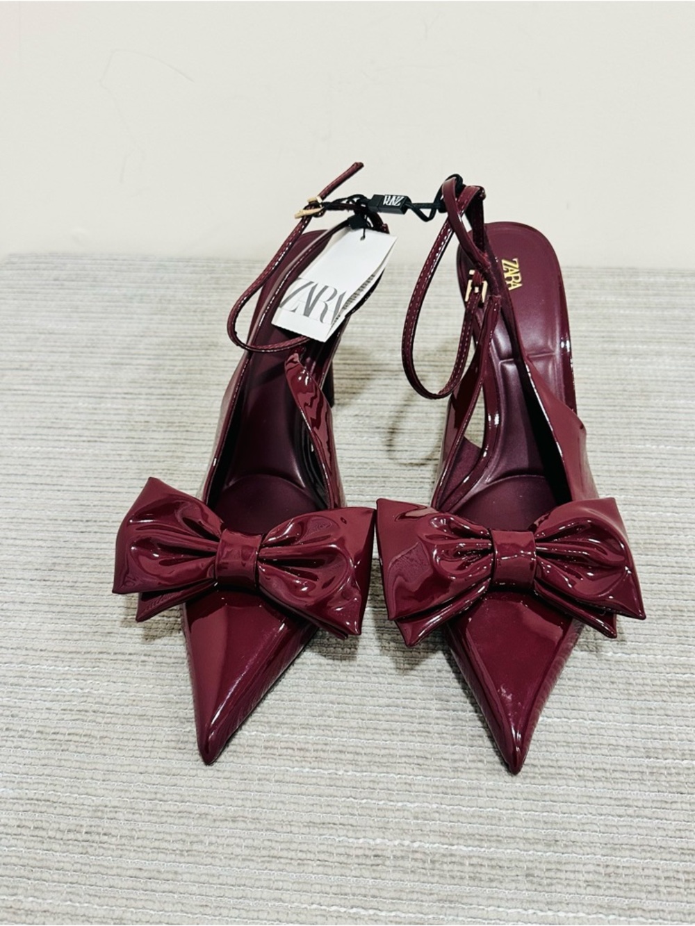 ZARA NEW WOMAN STRAPPY BOW STILETTO SLINGBACKS SHOES BURGUNDY RED Size 11 - Picture 5 of 10